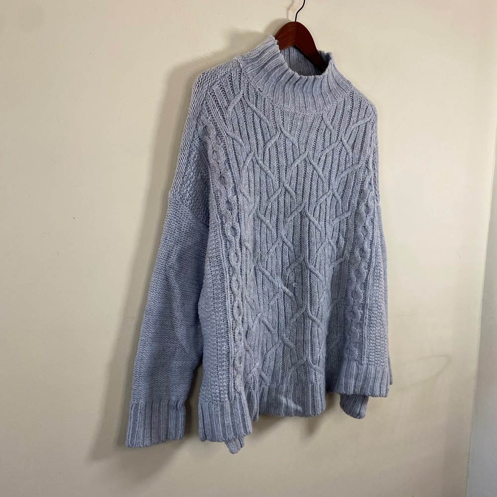 New Directions Cable Knit Turtleneck Sweater Light Blue Gray Size XL Cozy Winter - Picture 3 of 7